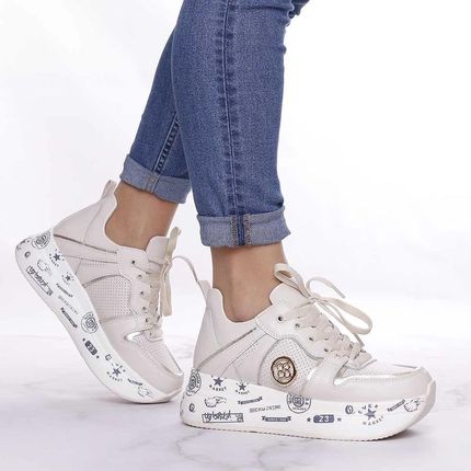 Sneakersy damskie skórzane na platformie modne adidasy na pdsuwce r.40