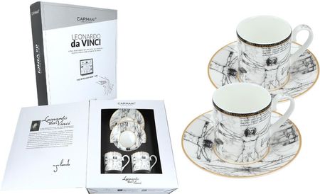 Carmani Komplet 2 Filiżanek Espresso L. Da Vinci Człowiek Witruwiański