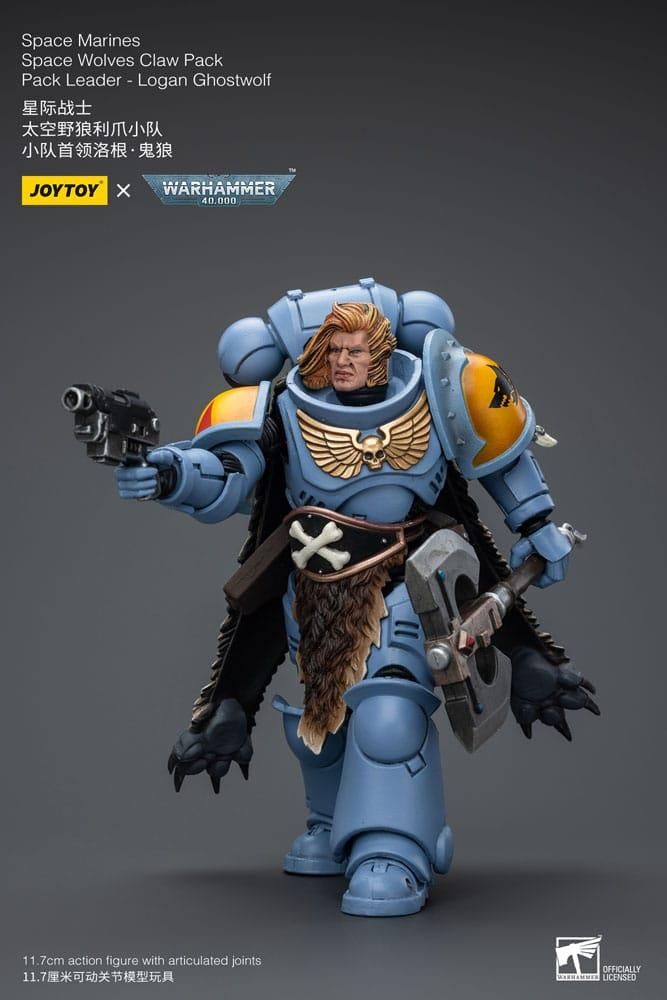 JOYTOY 1/18 Action Figure Warhammer 40.000 Space Marines Space Wolves Claw Pack Leader Logan Ghostwolf Kit di action figure da collezione da 11,7 cm