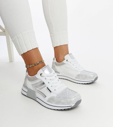 Sportowe buty damskie srebrne sneakersy na platformie 28186 rozmiar 37