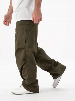 Spodnie Męskie Materiałowe Baggy Bojówki Szerokie Oliwkowe Jigga Wear XL