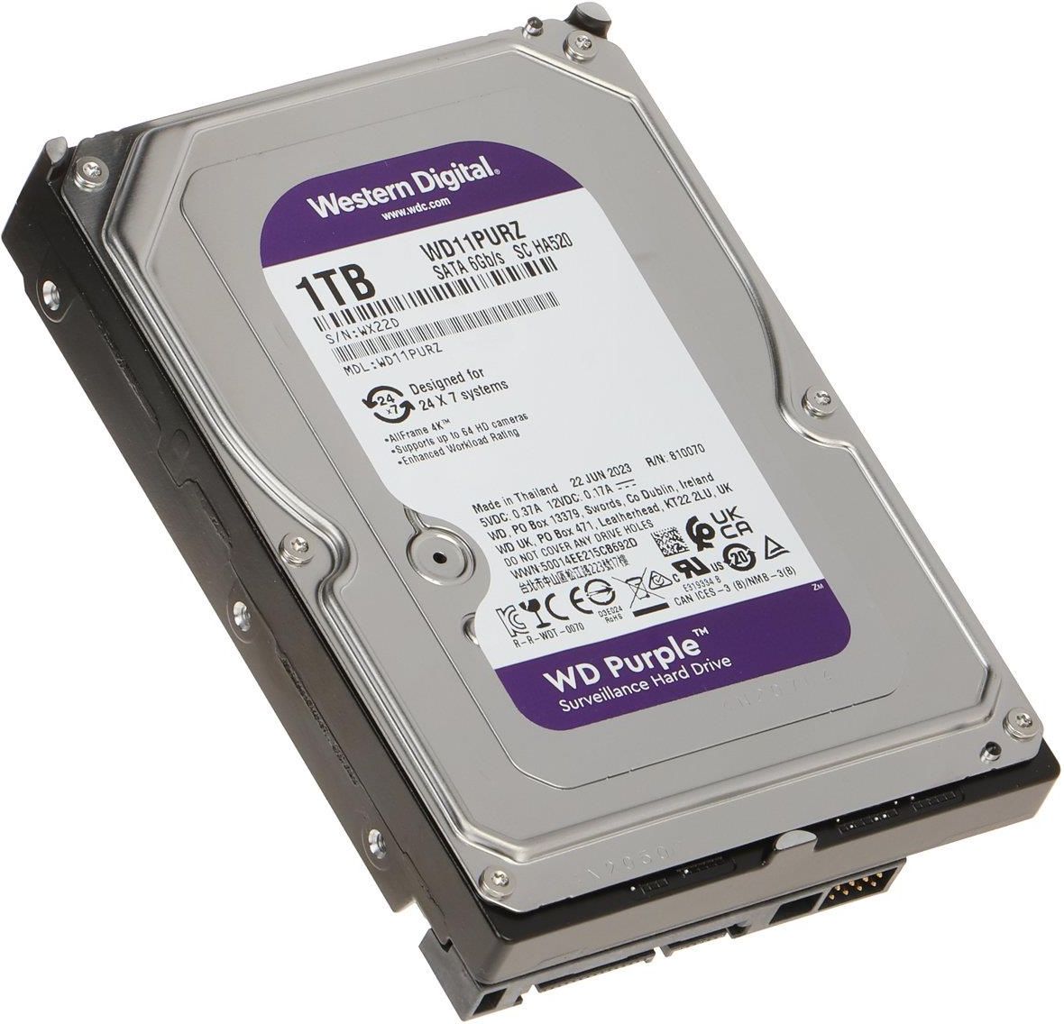 PCパーツ 通電7時間❗️ほぼ未使用‼️ WD11PURZ 1TB HDD 監視システム用