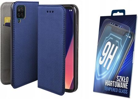 Martech Etui Z Klapką Do Samsung Galaxy A12 M12 Niebieski Magnet Case Szkło 9H