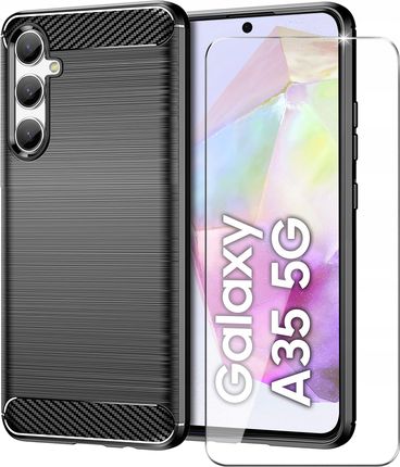 Krainagsm Etui Do Samsung Galaxy A35 5G Pancerne Carbon Case Szkło Ochronne 9H