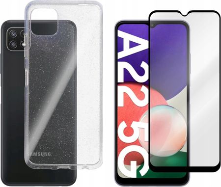 Etui Jelly Case Glitter do Samsung Galaxy A22 5G bezbarwne Case i Szkło 6D