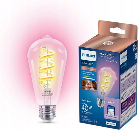 Philips Smart LED Żarówka filament E27 ST64 6,3 W (40 W), kolorowe światło (929003267321)