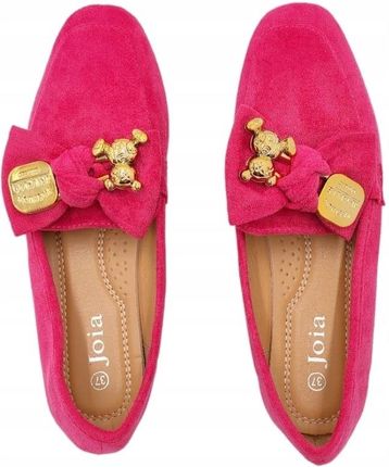 Różowe Fuksja Mokasyny Zamszowe z Ozdobą Miś Rozmiar 41
