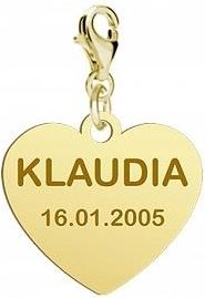 Charms Złoty Serce Imię Data 925 Prezent Biżuteria GRAWER ŻYCZENIA GRATIS
