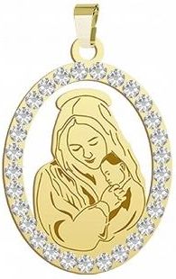 Złoty Medalik z Matką Boską 925 Prezent Biżuteria GRAWER ŻYCZENIA GRATIS