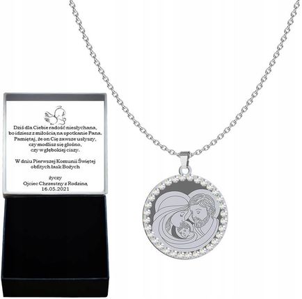 Naszyjnik Srebrny Święta Rodzina Medalik Biżuteria Prezent SREBRO 925 GRAWER GRATIS