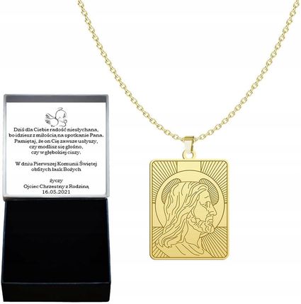 Złoty Medalik z Panem Jezus 925 Biżuteria Chrzest Komunia GRAWER GRATIS