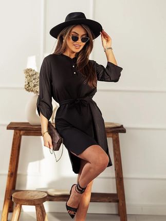 Elegancka sukienka z rozpinanym dekoltem czarna (013)