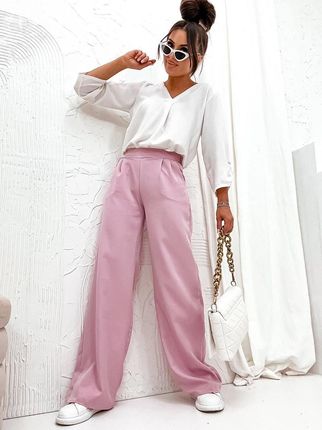 Eleganckie spodnie damskie pudrowy róż (8247)