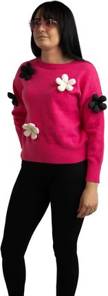 Beauty Women - Sweter różowy w kwiaty - S/M