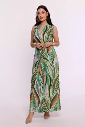 Letnia sukienka maxi z nadrukiem liści (Zielony, S)