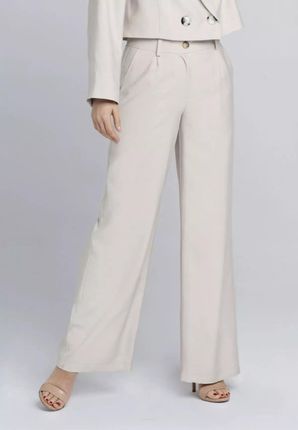 Eleganckie beżowe spodnie typu palazzo (Beżowy, L)