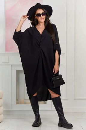 Sukienka oversize midi z dekoltem V czarna włoska