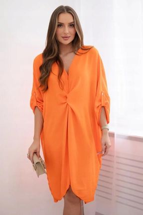 Sukienka oversize midi z dekoltem V pomarańczowa