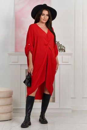 Sukienka oversize midi z dekoltem V czerwona