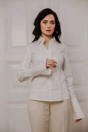 Elegancka koszula damska z eleganckimi mankietami (Śmietankowy, XS)
