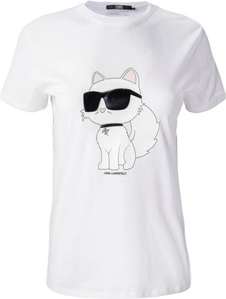 Damska Koszulka z krótkim rękawem Karl Lagerfeld Ikonik 2.0 Choupette T-Shirt 230W1703-100 – Biały