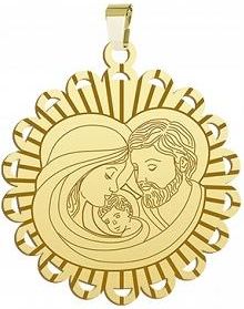 Złoty Medalik Święta Rodzina Prezent 925 Biżuteria Komunia Chrzest GRAWER GRATIS