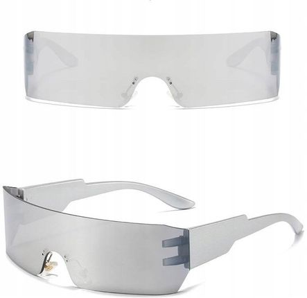 Futurystyczne Okulary Przeciwsłoneczne Srebrne Imprezowe UV400 Etui