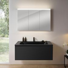 Rivea Dia Szafka Szer.121 Cm 1 Szuflada Umywalka 1 Otwór Na Baterię Czarny Mat Szafka Z Lustrem N50 Br0039Bm+Br0051Bm+Bn0475Mi
