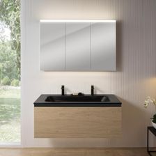 Rivea Dia Szafka Szer.121 Cm 1 Szuflada Umywalka 2 Otwory Na Baterię Czarny Mat Szafka Z Lustrem N50 Br0039So+Br0098Bm+Bn0475Mi