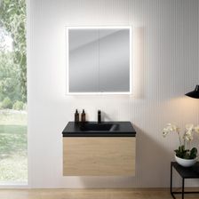 Rivea Dia Szafka Szer.81 Cm 1 Szuflada Umywalka 1 Otwór Na Baterię Czarny Mat Szafka Z Lustrem N60 Br0037So+Br0049Bm+Bn0492Mi
