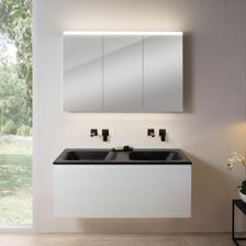 Rivea Dia Szafka Szer. 121 Cm 1 Szuflada Podwójna Umywalka Bez Otworu Na Baterię Czarny Mat Szafka Z Lustrem N50 Br0039Wh+Br0057Bm+Bn0475Mi