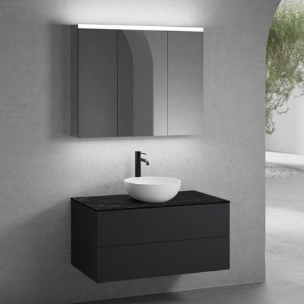 Neoro N50 Szafka Szer. 100 Cm Z 2 Szufladami Umywalka 45 Cm Biały Mat Z Szafką Z Lustrem Bn0106Wm+Bn0423Bm+Bn0403C2+Bn0474Mi