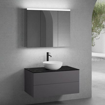 Neoro N50 Szafka Szer. 100 Cm Z 2 Szufladami Umywalka 45 Cm Biały Mat Z Szafką Z Lustrem Bn0106Wm+Bn0423Gr+Bn0403C2+Bn0474Mi