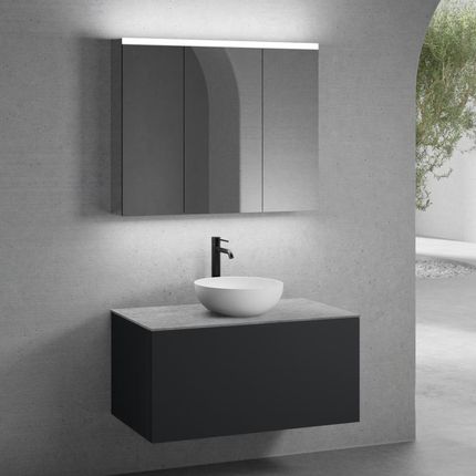 Neoro N50 Szafka Szer. 100 Cm Z 1 Szufladą Umywalka 45 Cm Biały Mat Z Szafką Z Lustrem Bn0106Wm+Bn0433Bm+Bn0403C3+Bn0474Mi