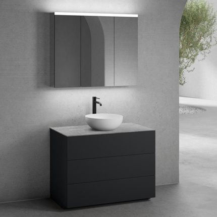 Neoro N50 Szafka Szer. 100 Cm Z 3 Szufladami Umywalka 45 Cm Biały Mat Z Szafką Z Lustrem Bn0106Wm+Bn0453Bm+Bn0403C3+Bn0474Mi