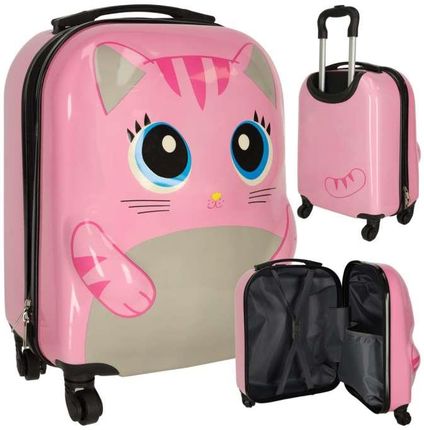 Walizka podróżna dla dzieci bagaż podręczny na kółkach kot różowa