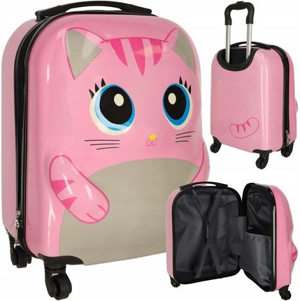 Walizka Podróżna Dla Dzieci Bagaż Podręczny Na Kółkach wzór Kot Różowa