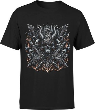 Metal Diabeł Gitary Czaszki Męska koszulka (M, Czarny)