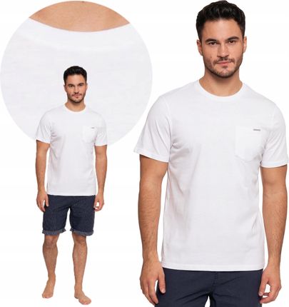 T-Shirt Koszulka Męska Bawełniana z Kieszonką Krótki Rękaw Biała Moraj XL