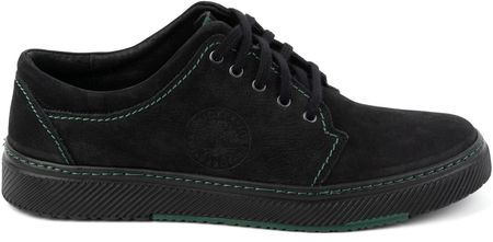 Buty męskie skórzane casual 894J czarne z zielonym
