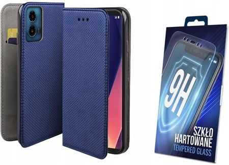 Martech Etui Z Klapką Do Motorola Moto G34 5G Niebieska Magnet Case +Szkło Na Ekran