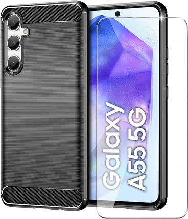 Krainagsm Etui Do Samsung Galaxy A55 5G Pancerne Carbon Case Szkło Ochronne 9H