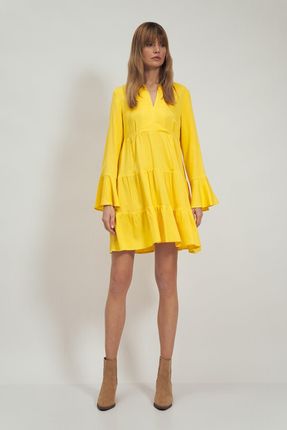 Sukienka wiskozowa z falbaną w kolorze żółtym S180 Yellow - Nife