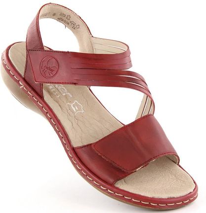 Skórzane komfortowe sandały damskie na rzepy czerwone Rieker 65964-35