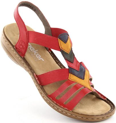 Komfortowe sandały damskie wsuwane z gumkami czerwone Rieker 60804-33