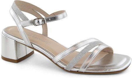 Lakierowane sandały damskie na obcasie srebrne Sergio Leone SK046