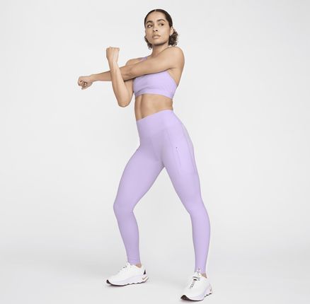 Damskie legginsy o pełnej długości ze średnim stanem i kieszeniami zapewniające mocne wsparcie Nike Go - Fiolet