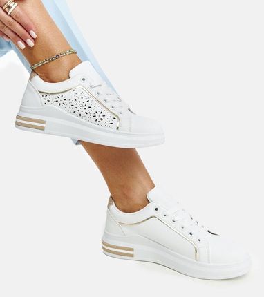 Hers Sportowe buty damskie białe sneakersy ażurowe brokat r. 39