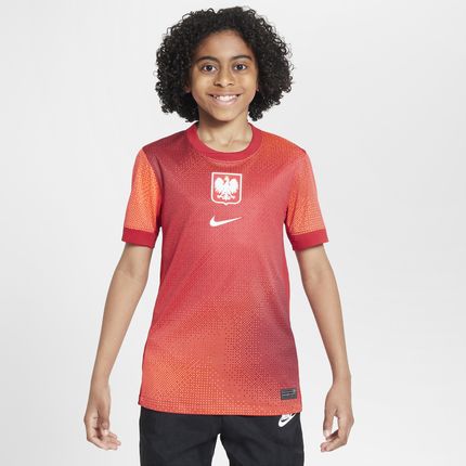 Koszulka Piłkarska Dla Dużych Dzieci Nike Dri-Fit Polska Stadium 2024/25 Wersja Wyjazdowa Replika - Czerwony