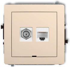 Karlik Deco Mechanizm Gniazda Antenowego Pojedyńczego F (Sat) + Gniazda Komputerowego Pojedyńczego 1Xrj45 6 8-Stykowy Beżowy 1Dgfkbo-3